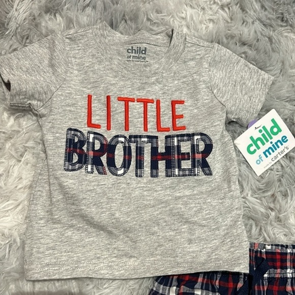 4/$20 Carter’s Child of Mine plaid newborn boy set “little brother” - Picture 2 of 6